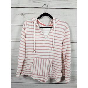 Old Navy Women's White‎ Red Striped Long Sleeve Hooded Beach Fleece Sweater L